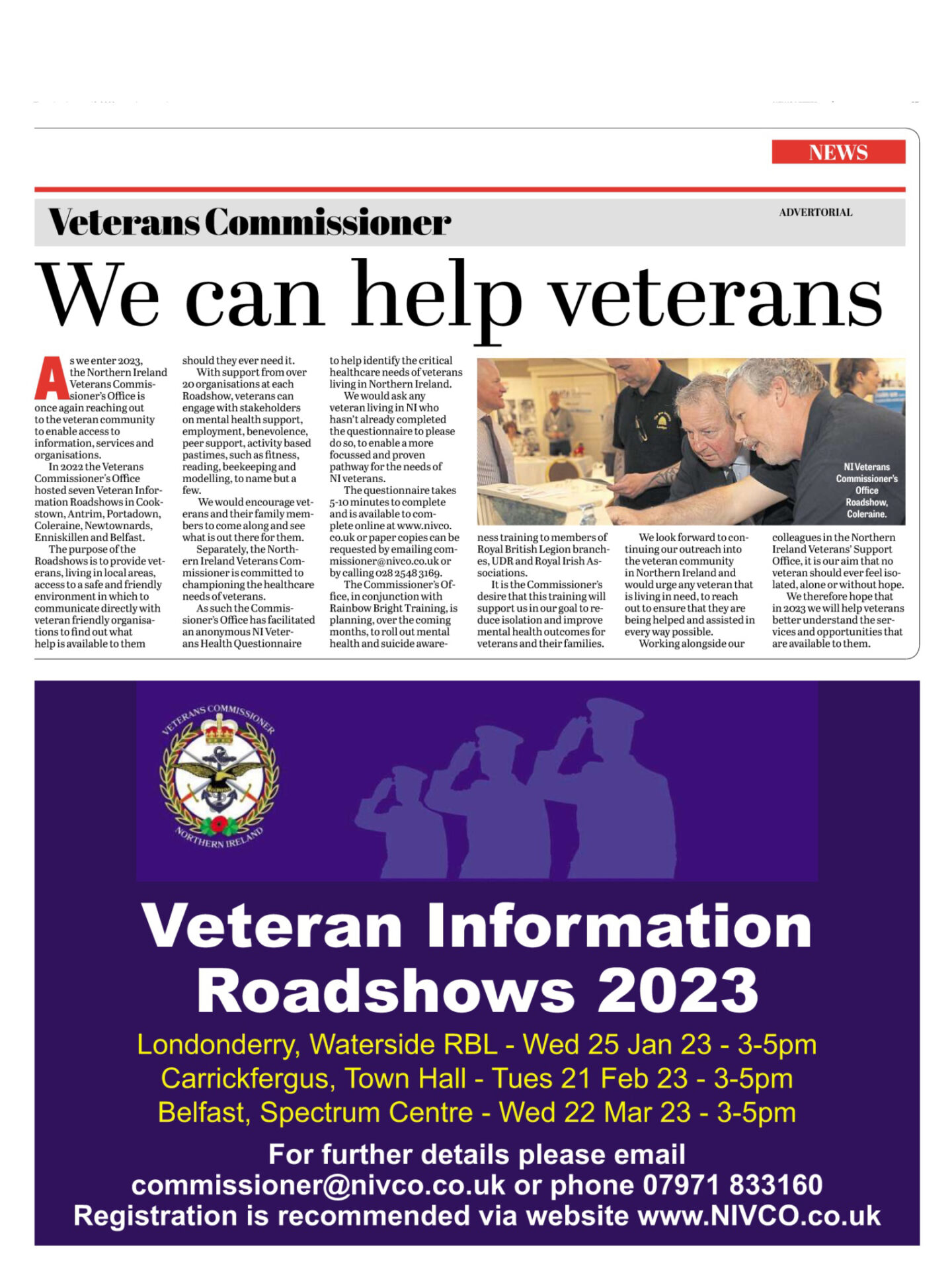 In todays Newsletter 19 Jan 2023 NI Veterans Commissioner's Office