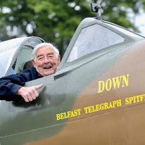 A veteran in a Spitfire Model present at Armed Forces Day - Larne, 17 June 2023
